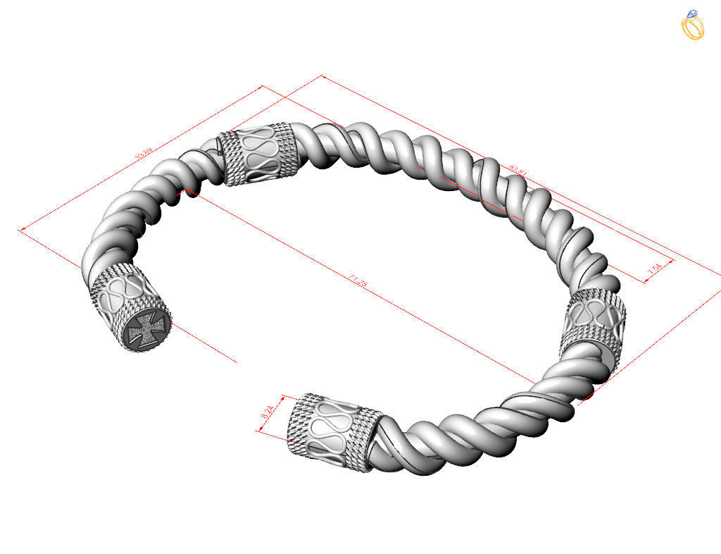 Stylish antique bracelet with patterns 3D print model_4