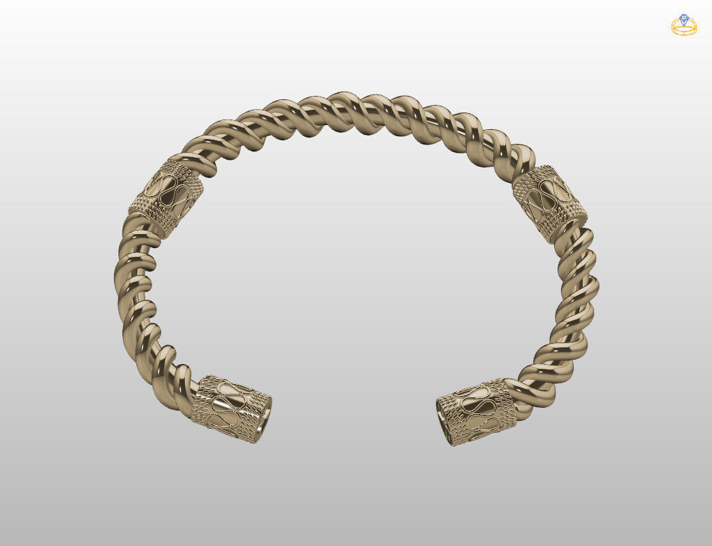 Stylish antique bracelet with patterns 3D print model_11