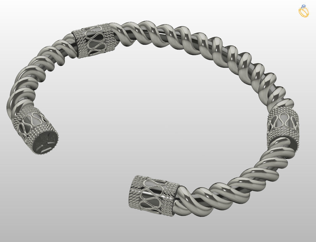 Stylish antique bracelet with patterns 3D print model_23