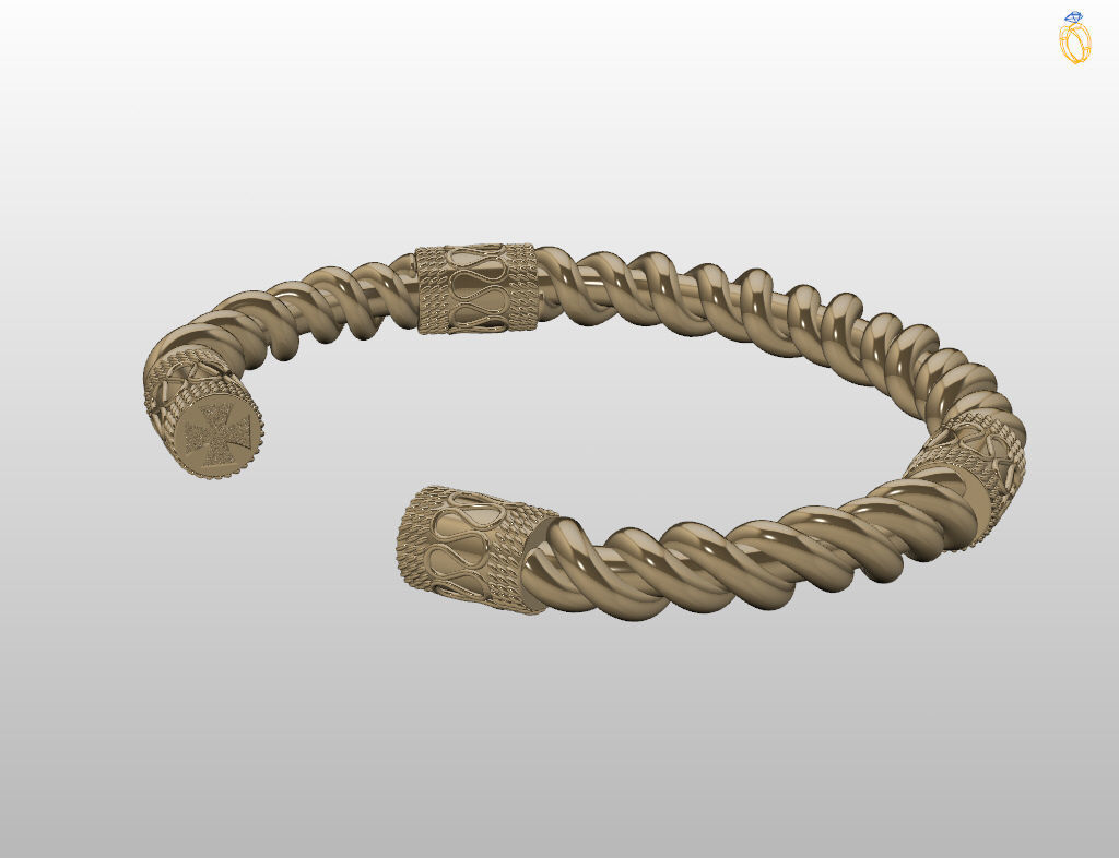 Stylish antique bracelet with patterns 3D print model_16