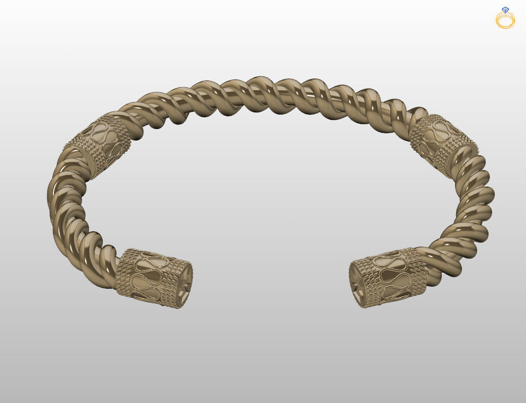 Stylish antique bracelet with patterns 3D print model_17