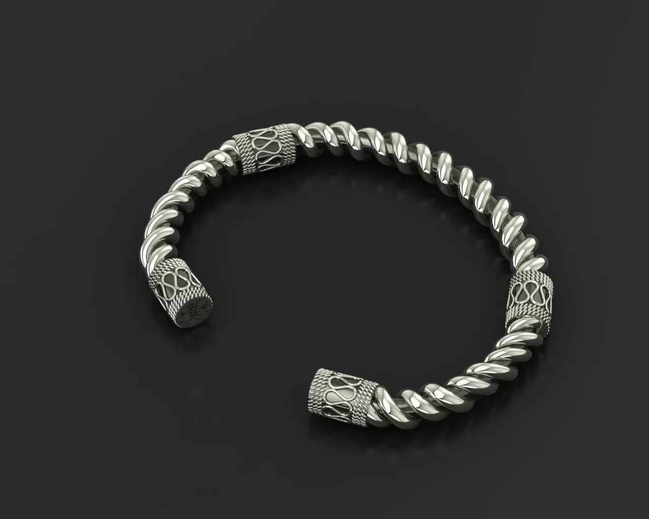 Stylish antique bracelet with patterns 3D print model_0