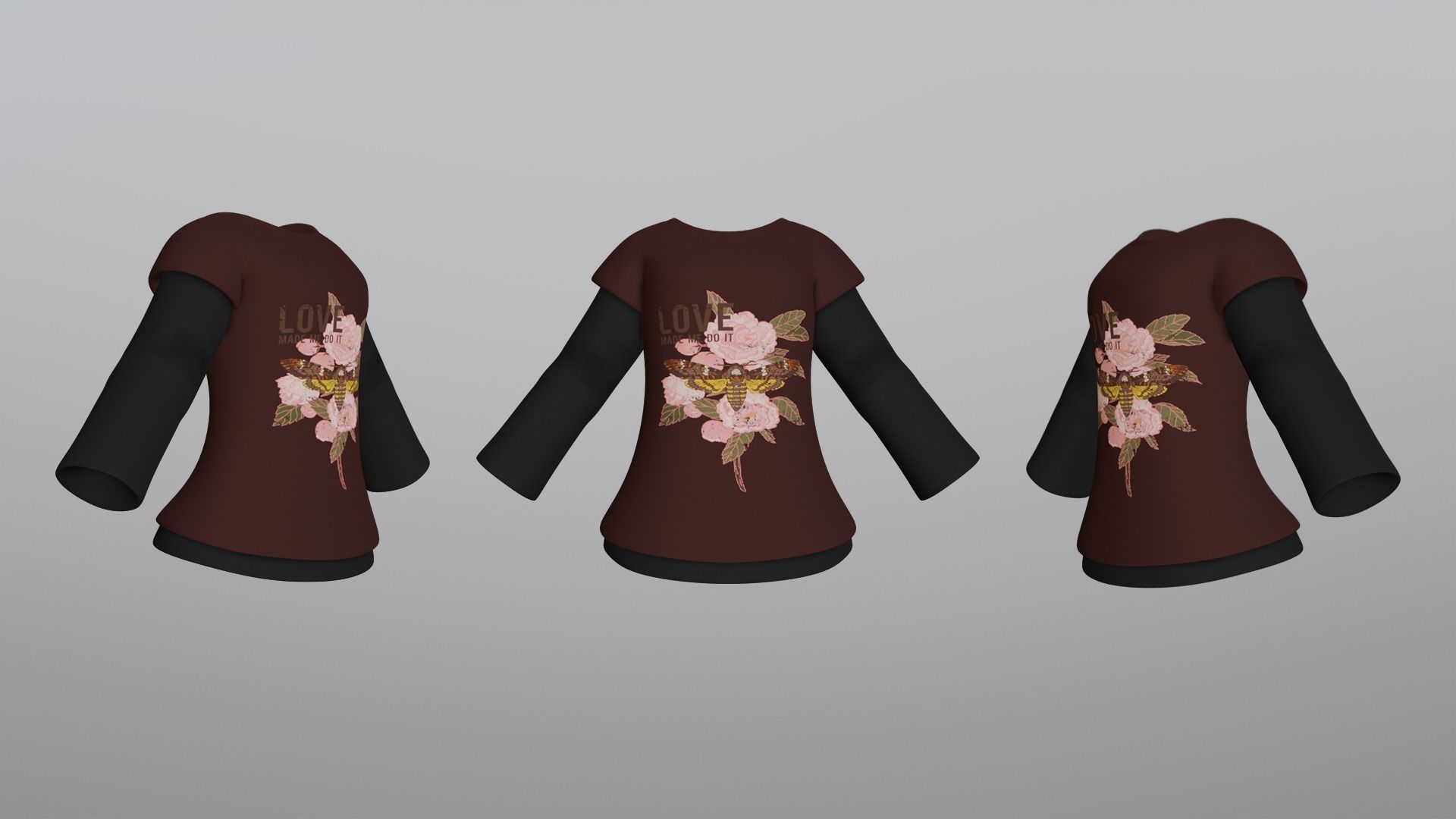 TShirt Brown Flower Girl Low-poly 3D model_3