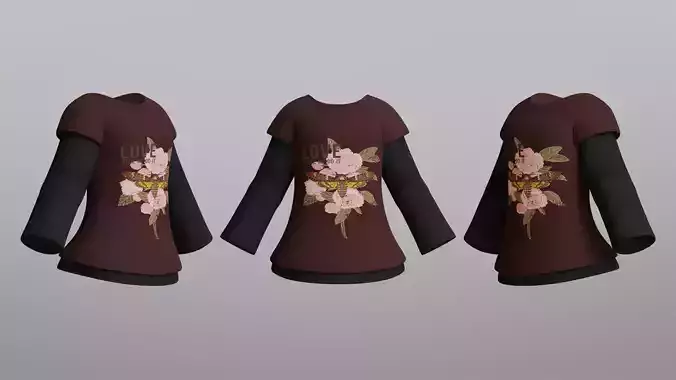 TShirt Brown Flower Girl Low-poly 3D model
