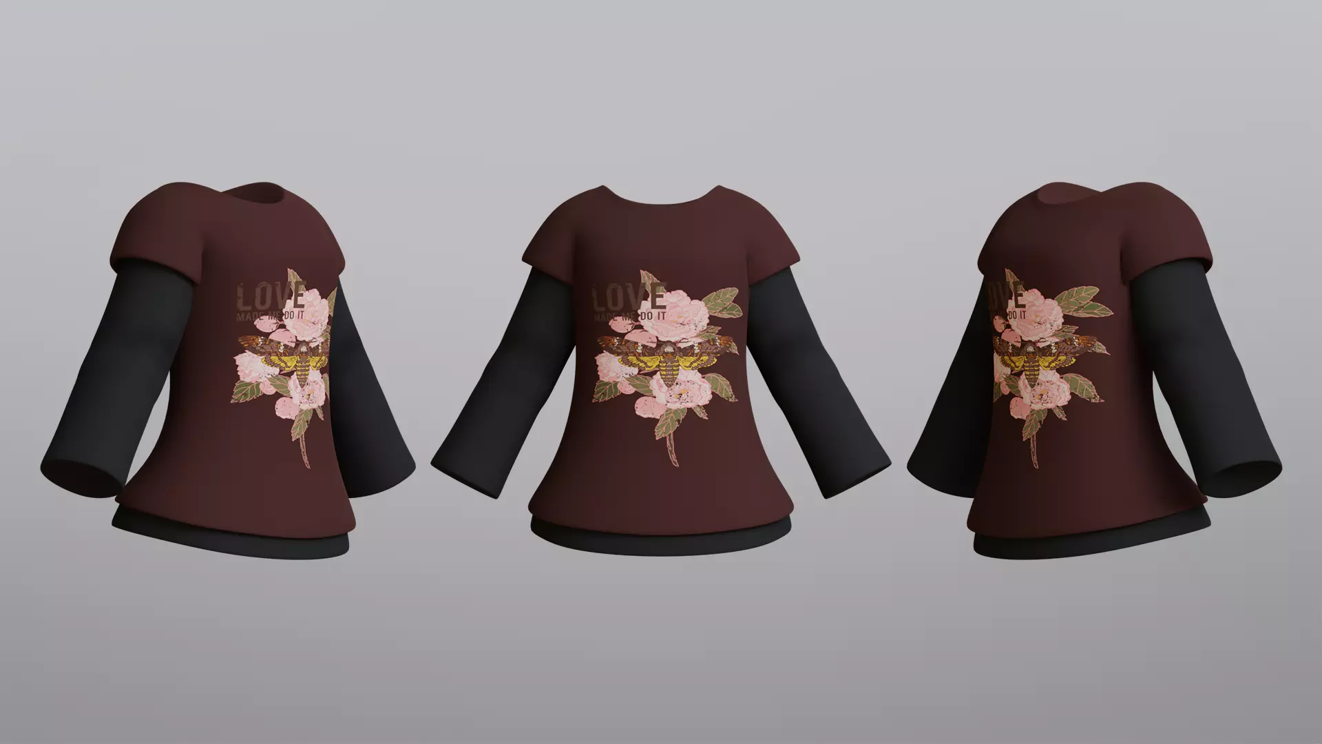 TShirt Brown Flower Girl Low-poly 3D model_0