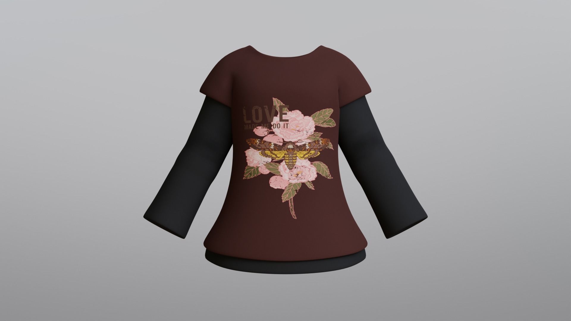 TShirt Brown Flower Girl Low-poly 3D model_4