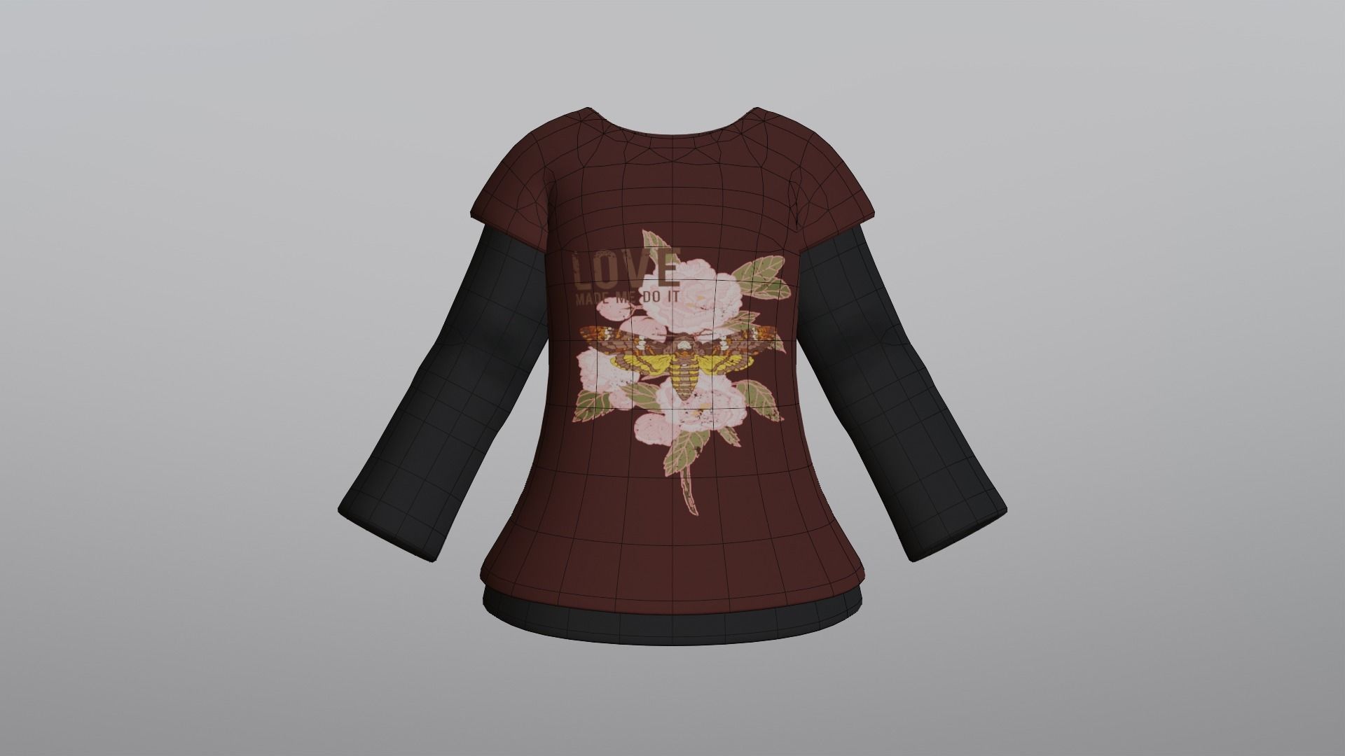 TShirt Brown Flower Girl Low-poly 3D model_20
