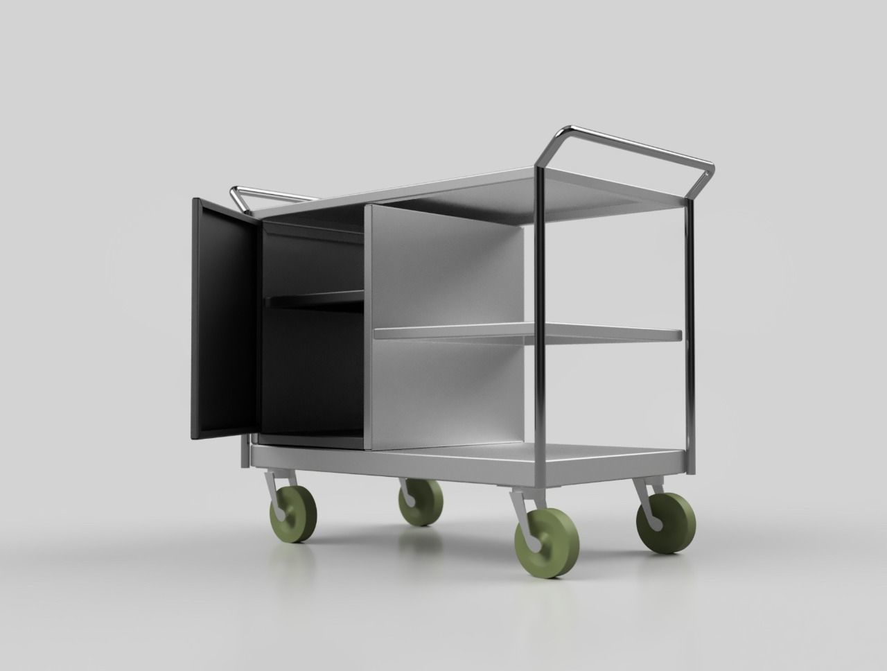 Trolly stainless steel trolley with two shelves 3D model_12
