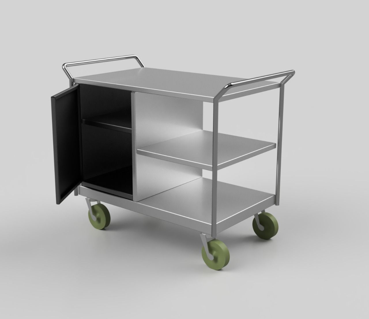 Trolly stainless steel trolley with two shelves 3D model_10
