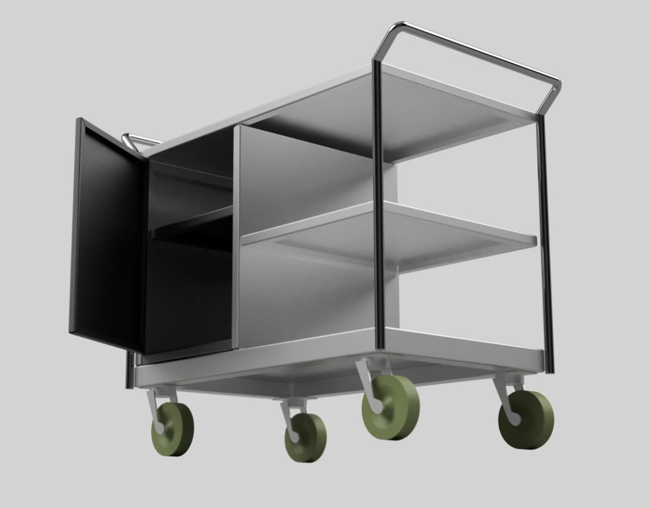 Trolly stainless steel trolley with two shelves 3D model_7