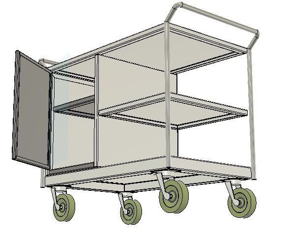 Trolly stainless steel trolley with two shelves 3D model_4