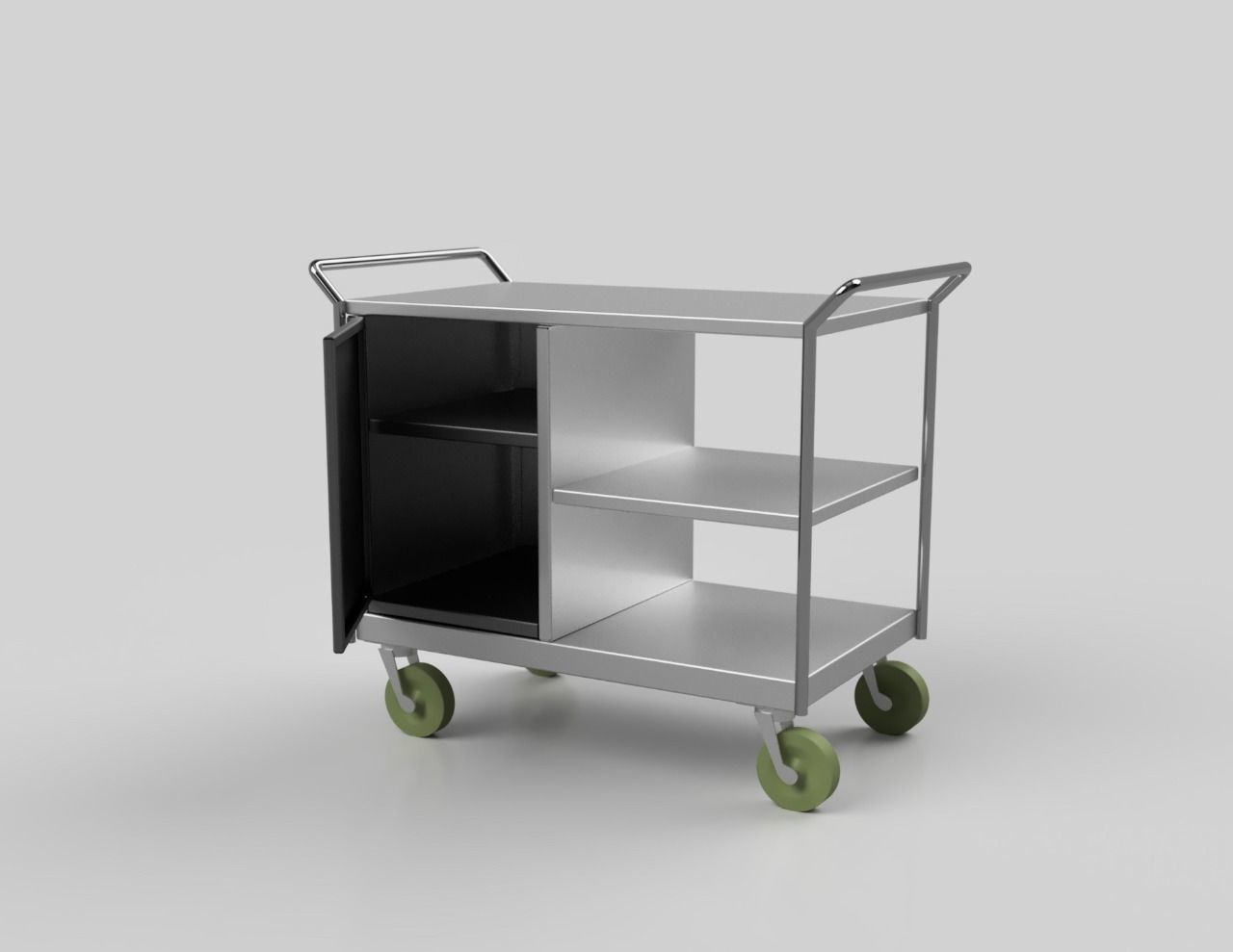 Trolly stainless steel trolley with two shelves 3D model_6