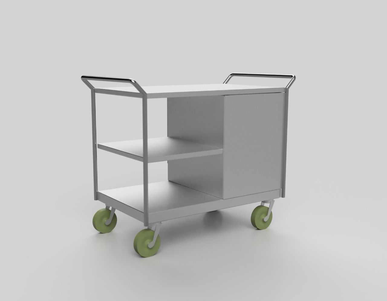 Trolly stainless steel trolley with two shelves 3D model_9