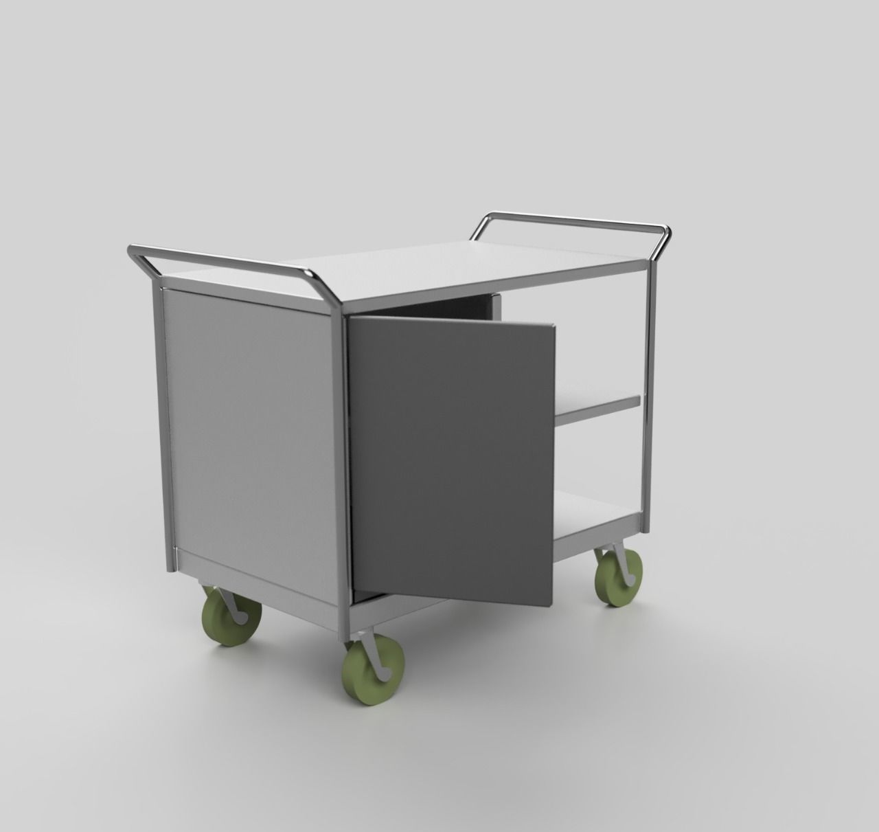 Trolly stainless steel trolley with two shelves 3D model_11