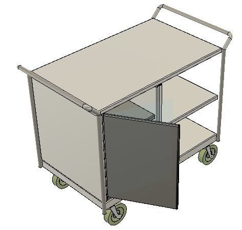 Trolly stainless steel trolley with two shelves 3D model_1