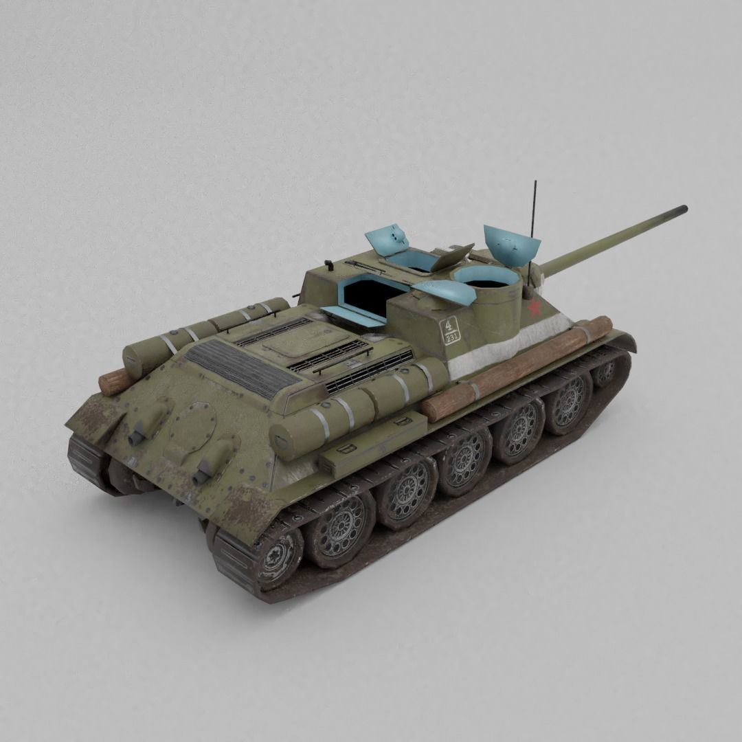 SU-100 Tank Destroyer Low-poly 3D model_7