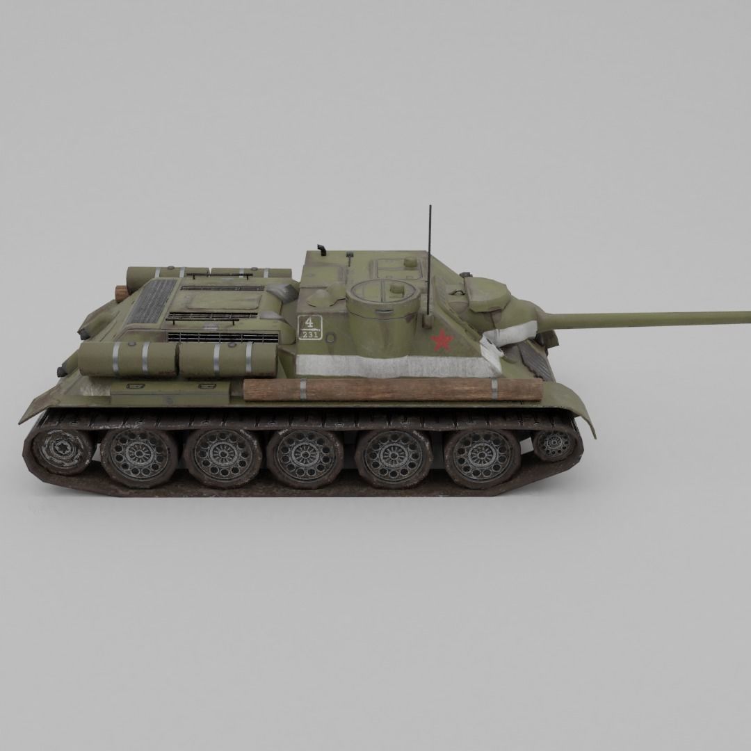 SU-100 Tank Destroyer Low-poly 3D model_13