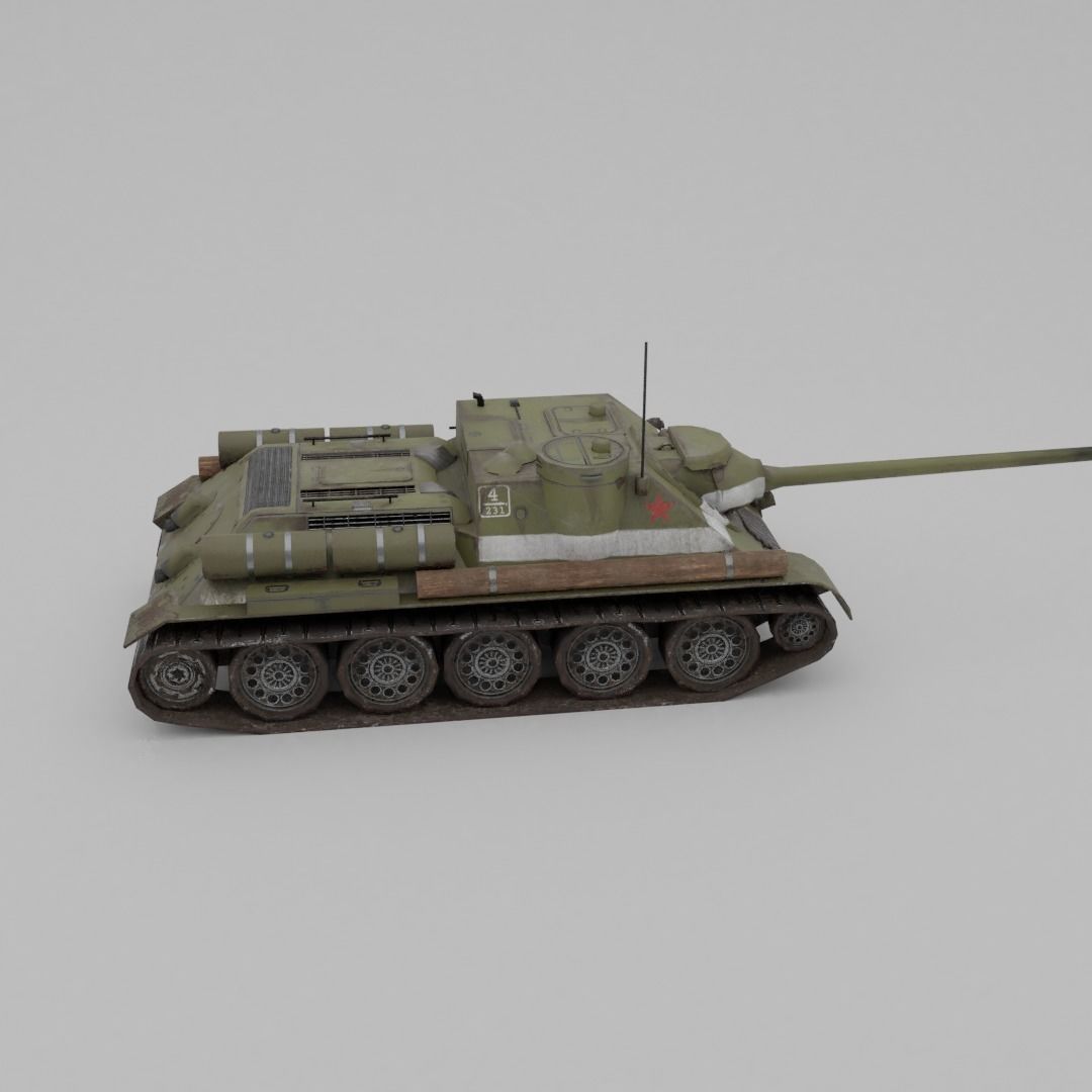 SU-100 Tank Destroyer Low-poly 3D model_24