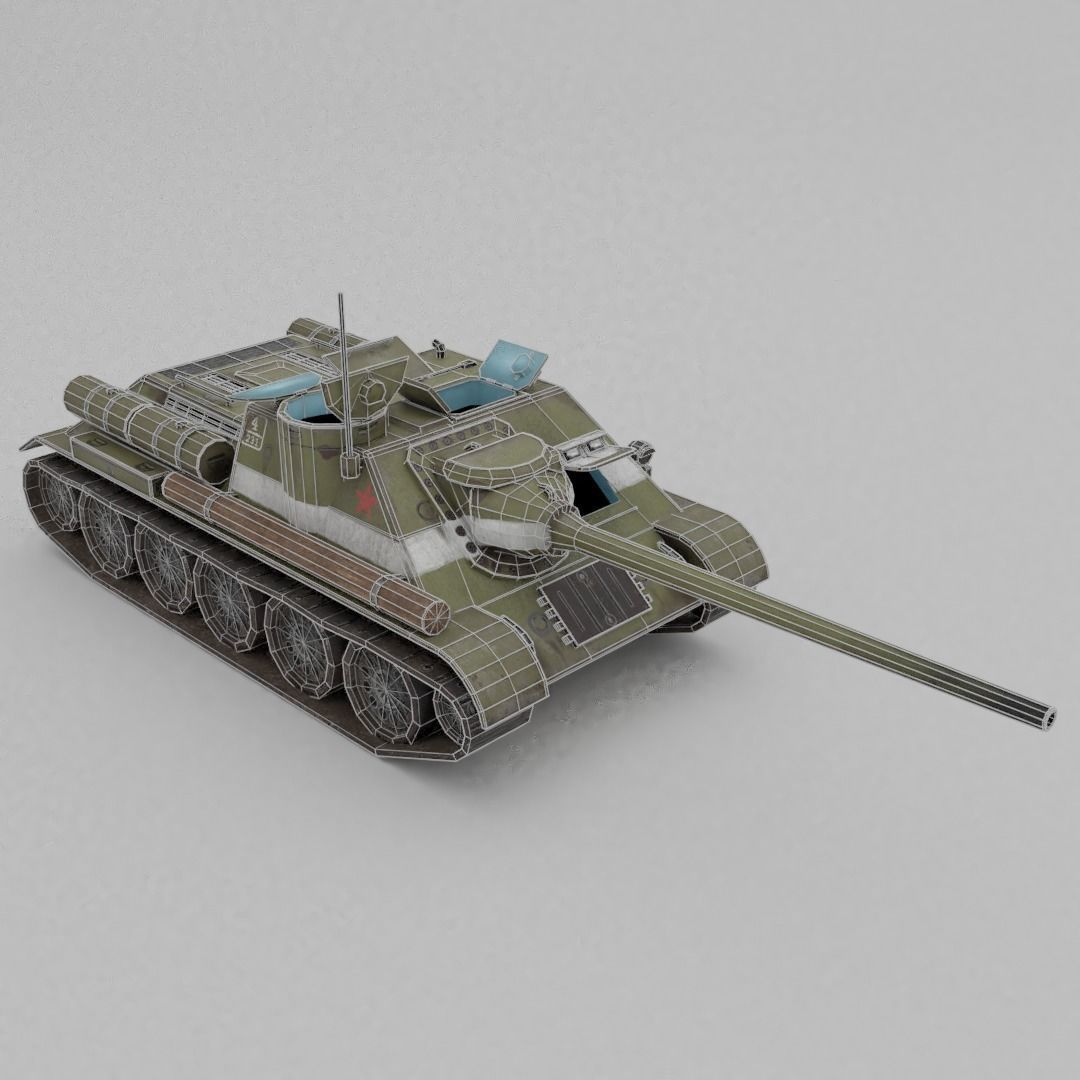 SU-100 Tank Destroyer Low-poly 3D model_6