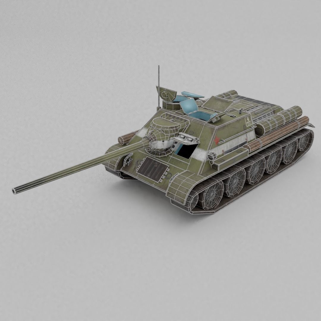 SU-100 Tank Destroyer Low-poly 3D model_4