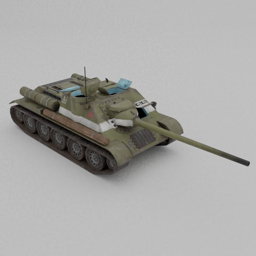 SU-100 Tank Destroyer Low-poly 3D model_5