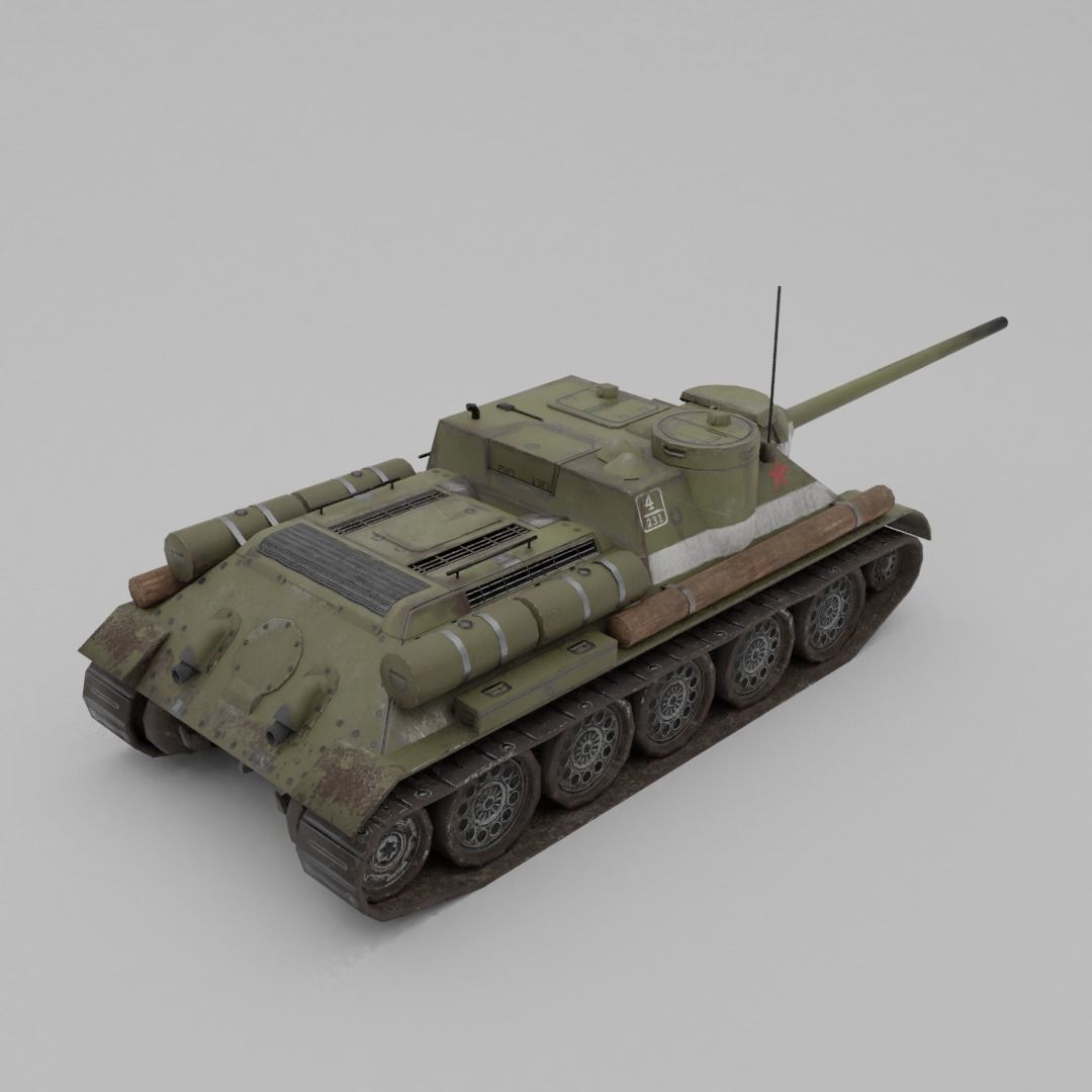 SU-100 Tank Destroyer Low-poly 3D model_14