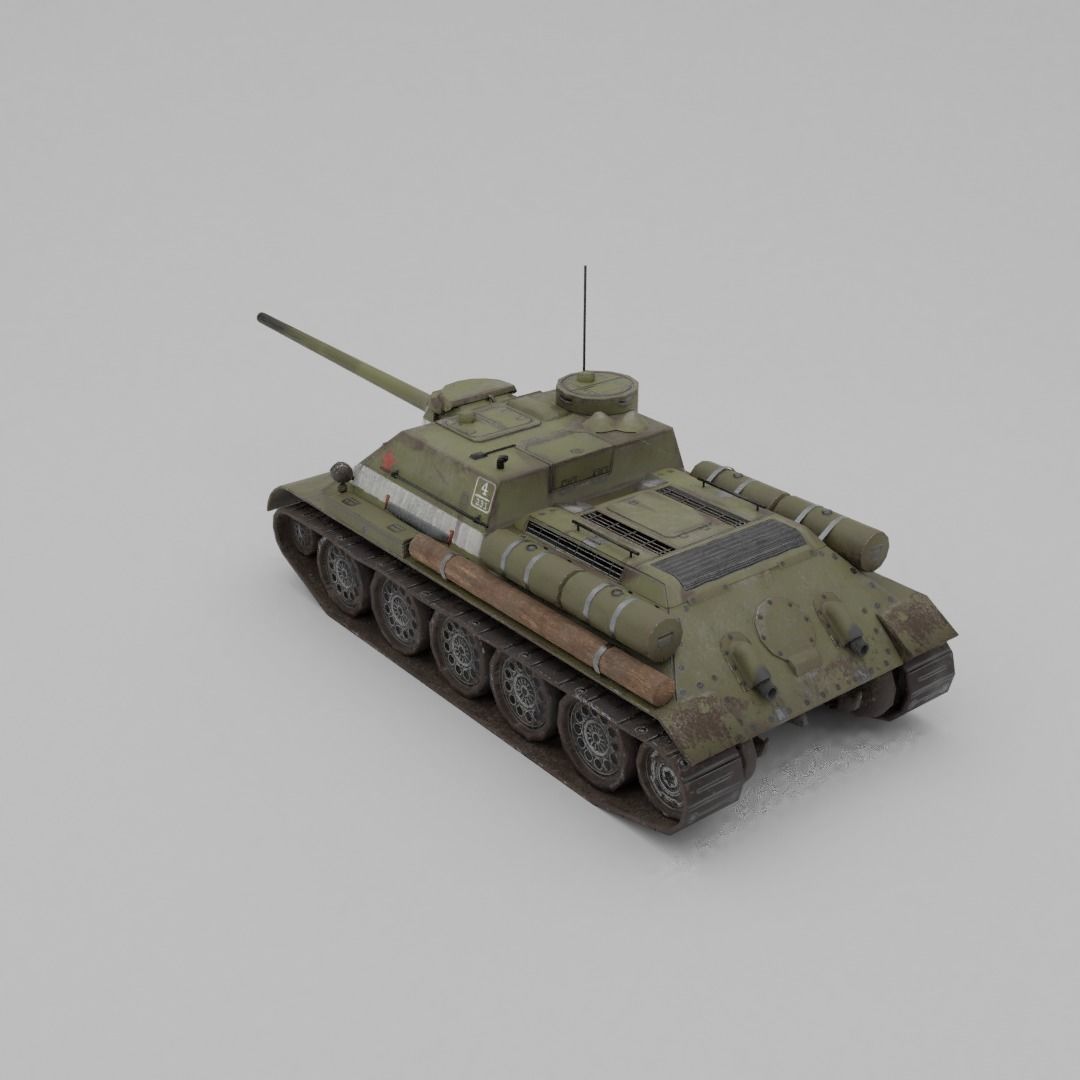 SU-100 Tank Destroyer Low-poly 3D model_29