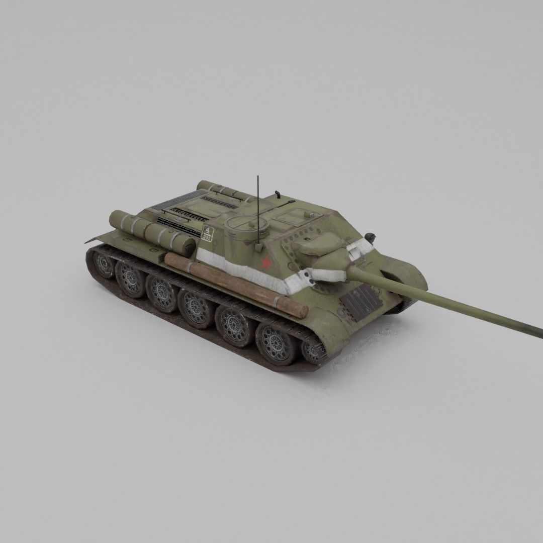 SU-100 Tank Destroyer Low-poly 3D model_22