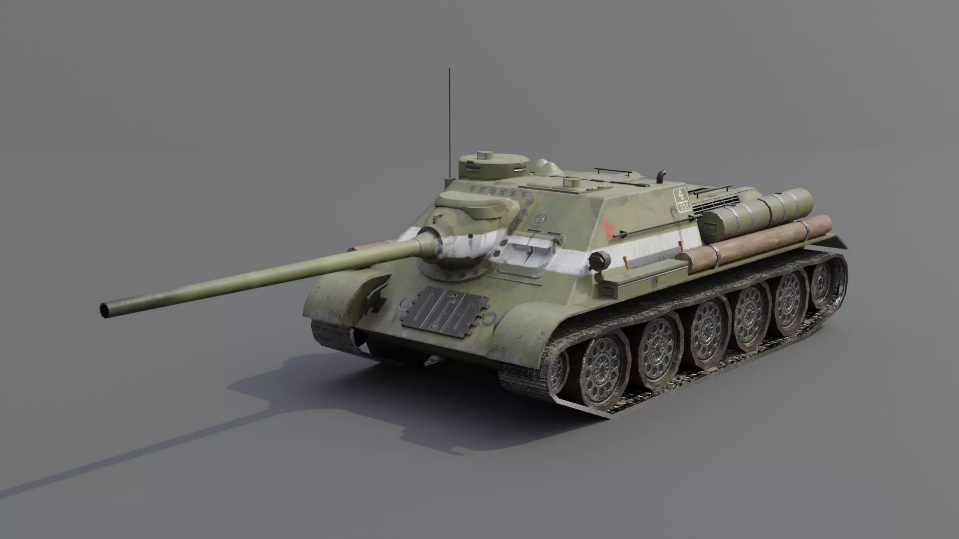 SU-100 Tank Destroyer Low-poly 3D model_0