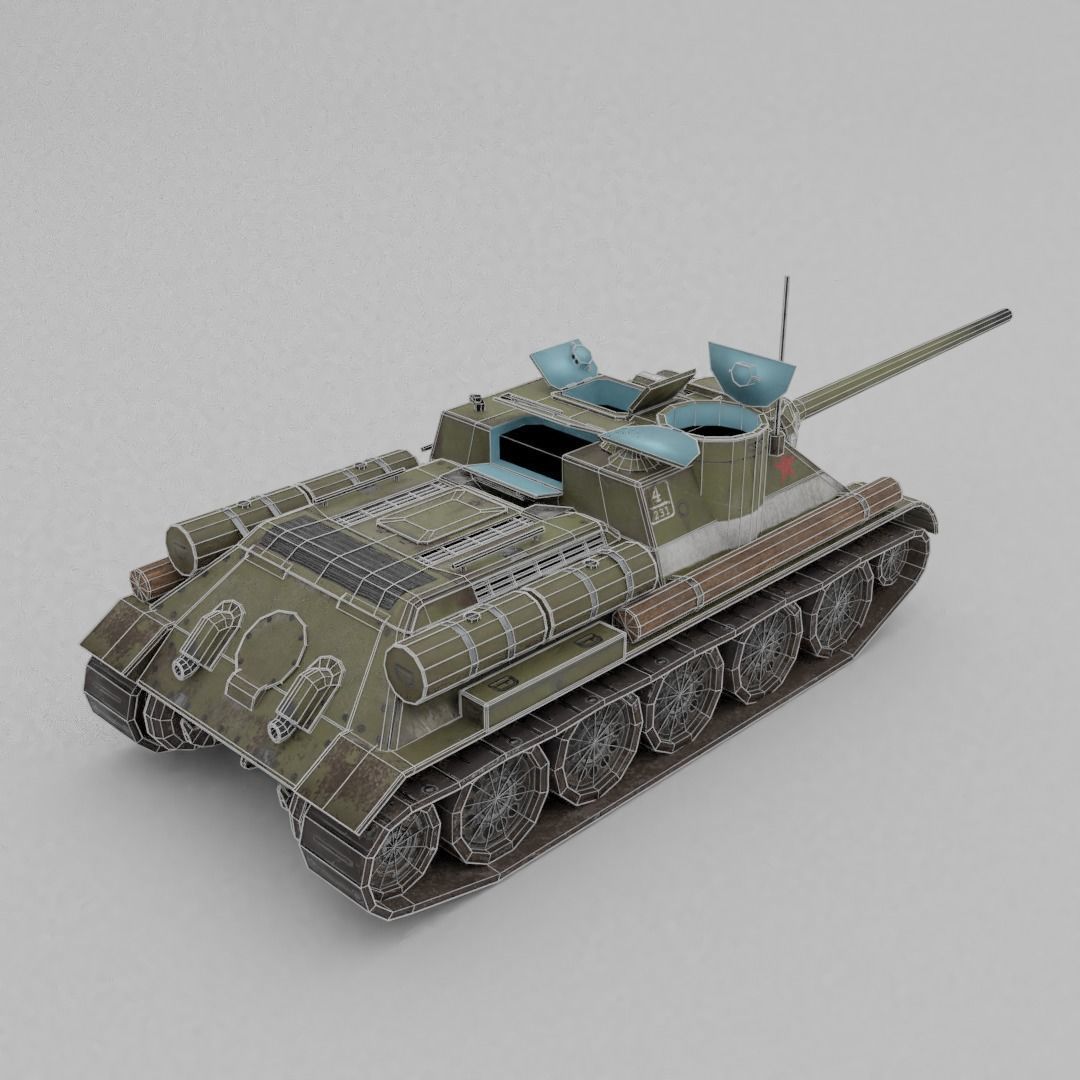 SU-100 Tank Destroyer Low-poly 3D model_8