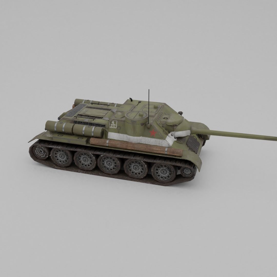 SU-100 Tank Destroyer Low-poly 3D model_23