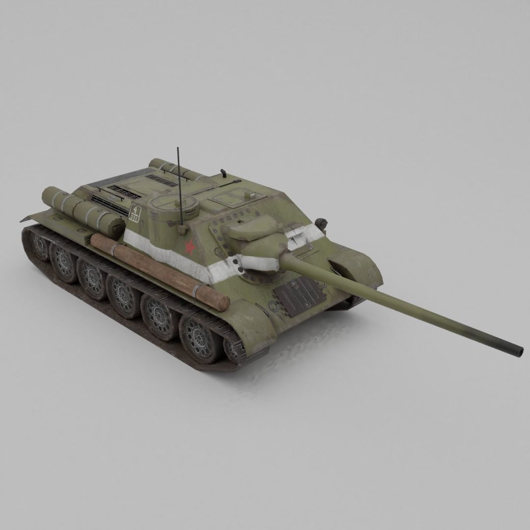 SU-100 Tank Destroyer Low-poly 3D model_12