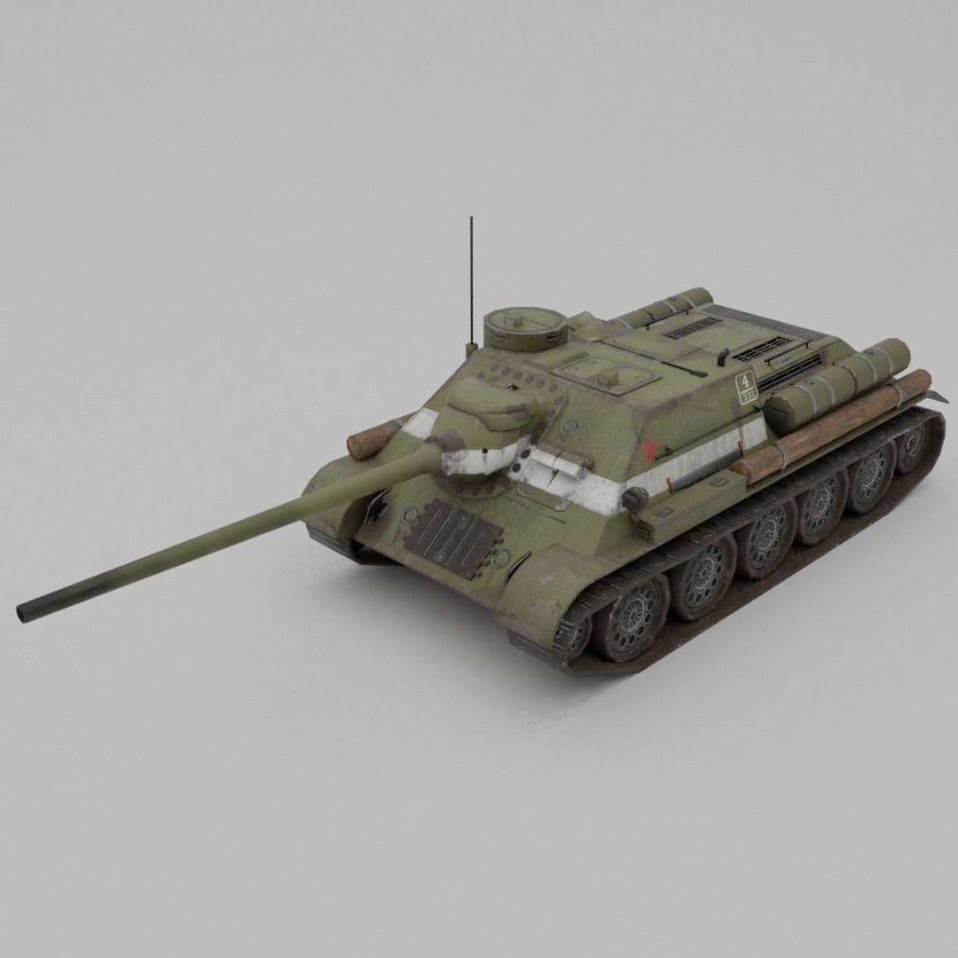 SU-100 Tank Destroyer Low-poly 3D model_2