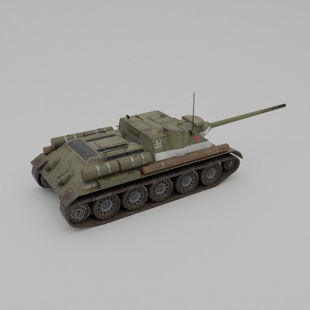 SU-100 Tank Destroyer Low-poly 3D model_25