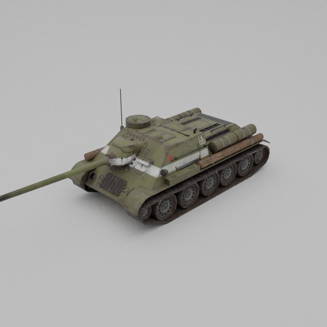 SU-100 Tank Destroyer Low-poly 3D model_33