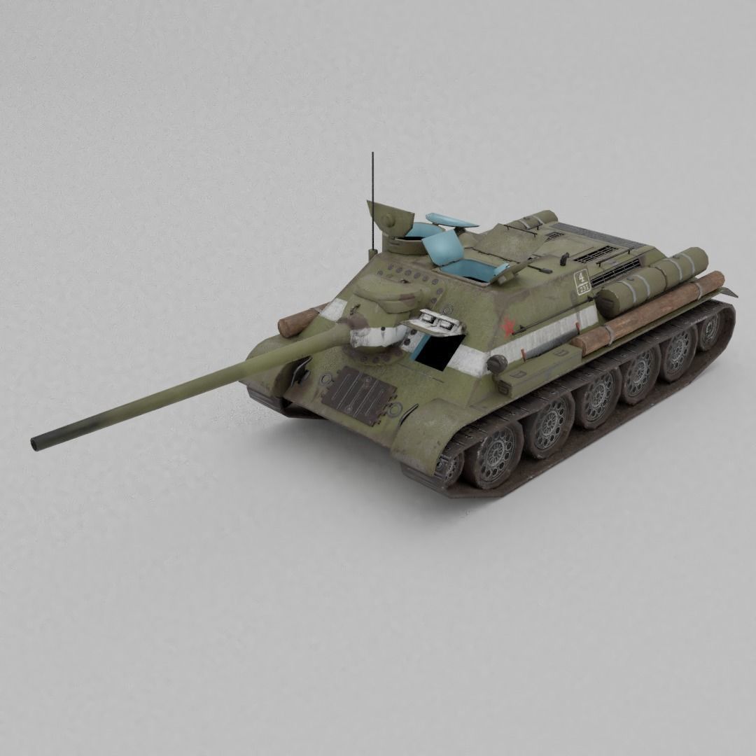 SU-100 Tank Destroyer Low-poly 3D model_3