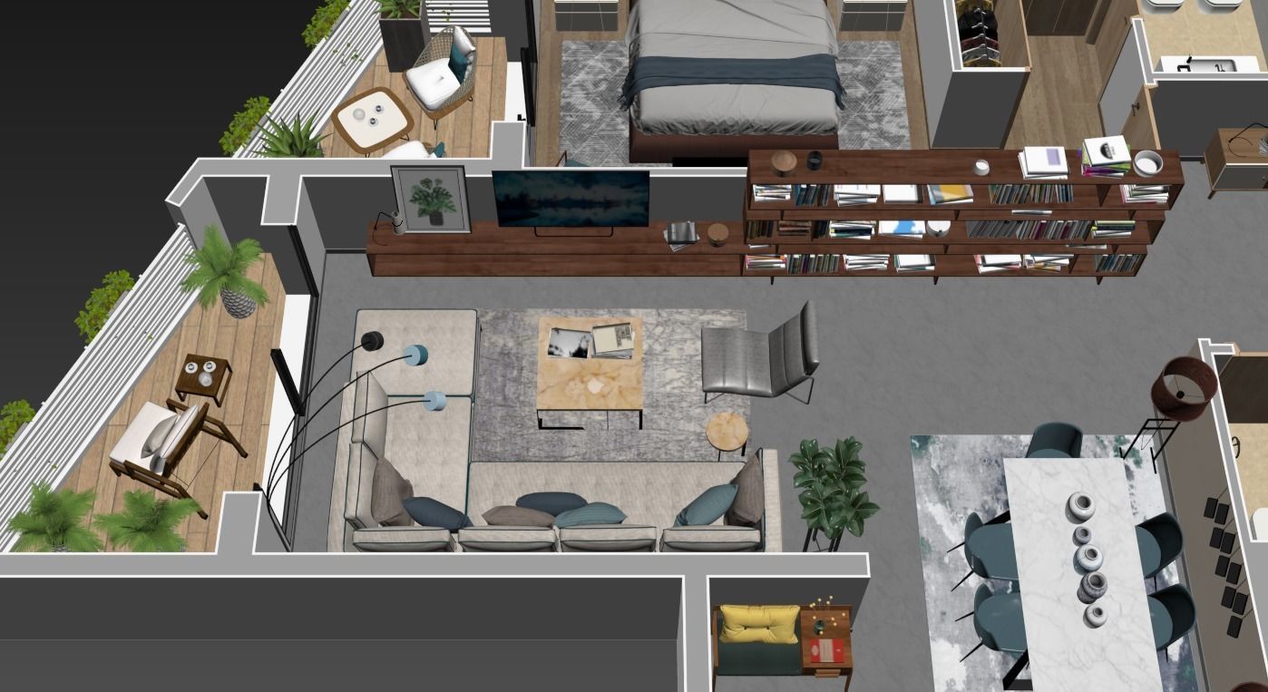 3d floorplan Z two bedroom apartment floor plan 3D model_11