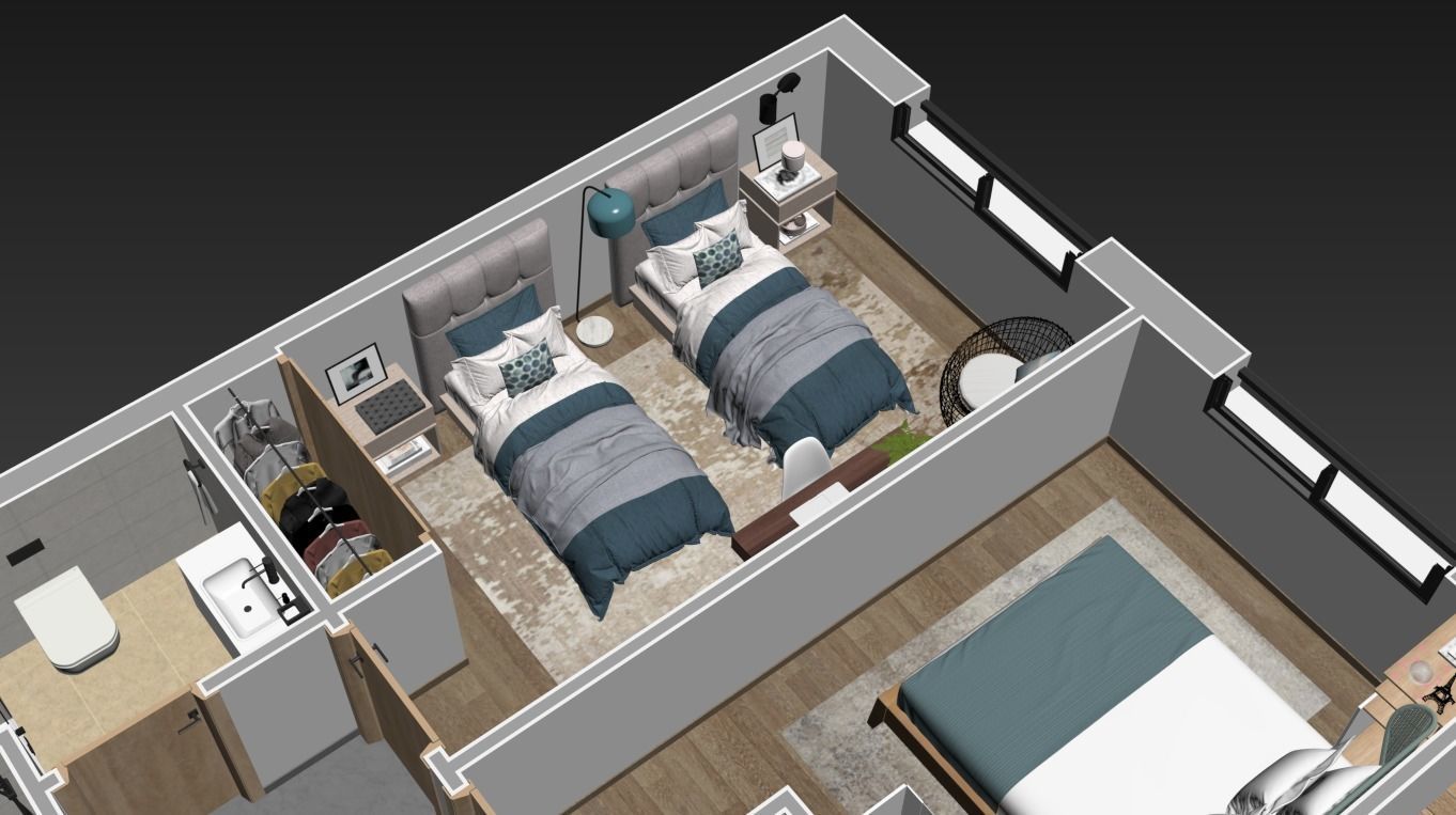 3d floorplan Z two bedroom apartment floor plan 3D model_6