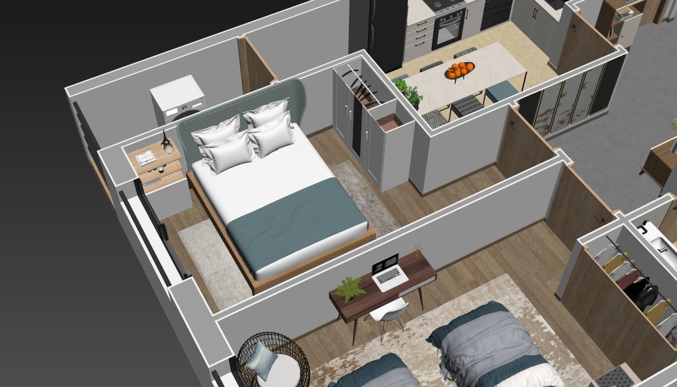 3d floorplan Z two bedroom apartment floor plan 3D model_7