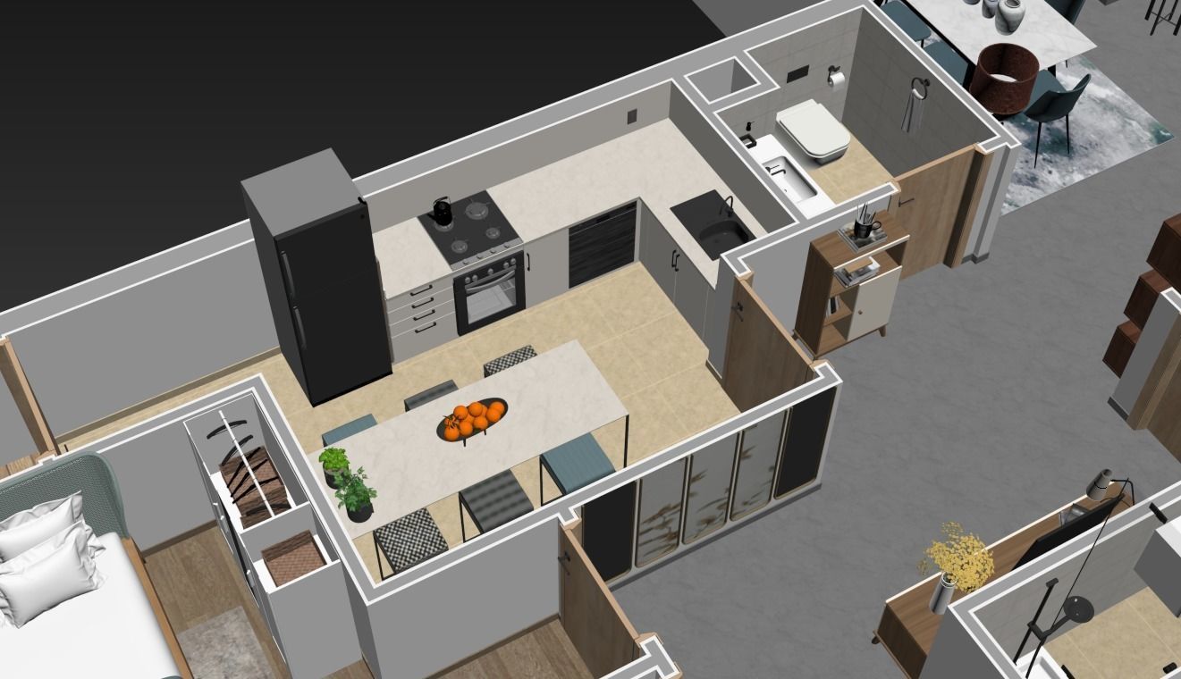 3d floorplan Z two bedroom apartment floor plan 3D model_8