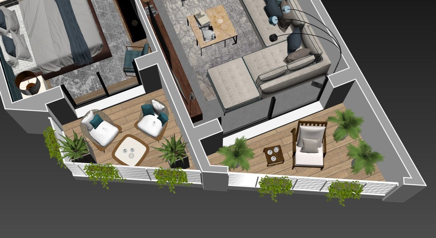 3d floorplan Z two bedroom apartment floor plan 3D model_13