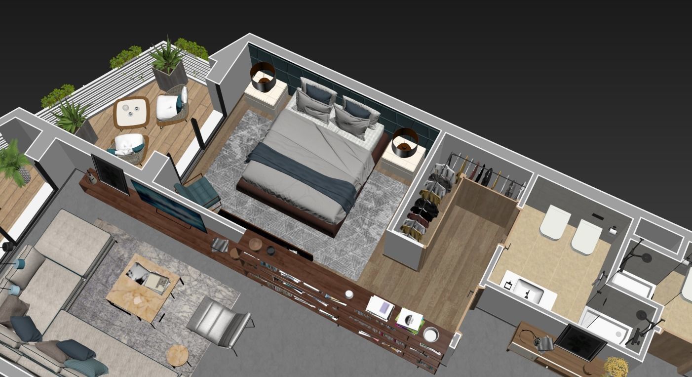 3d floorplan Z two bedroom apartment floor plan 3D model_12