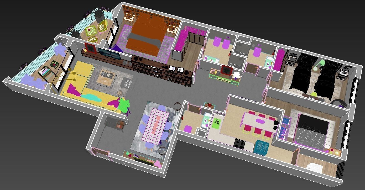 3d floorplan Z two bedroom apartment floor plan 3D model_4