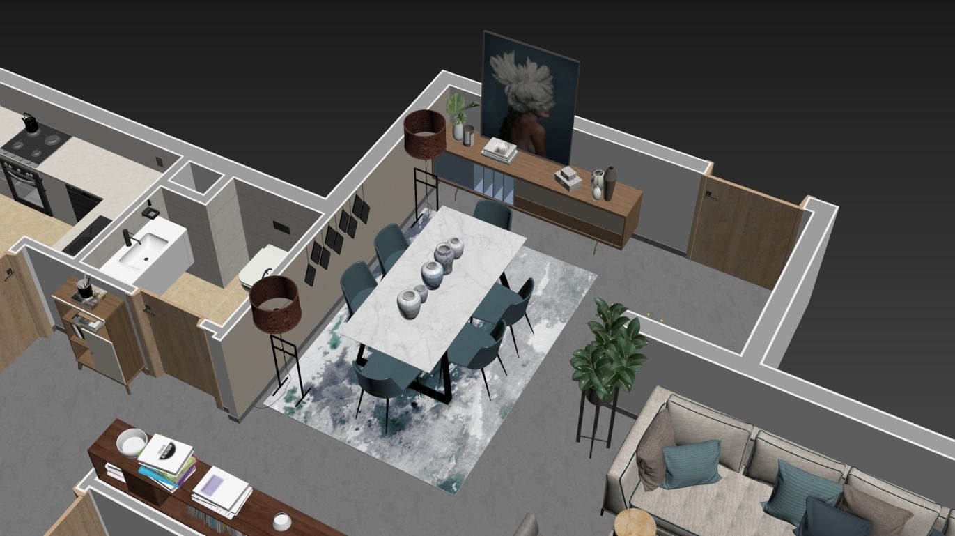 3d floorplan Z two bedroom apartment floor plan 3D model_10