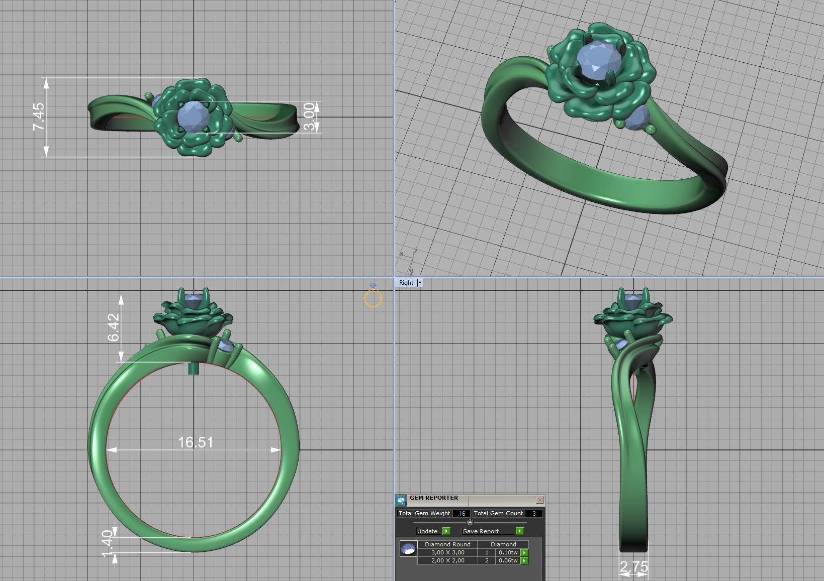 Own Design Solitaire Rose ring 3dmodel with 3mm stone 3D print model_11