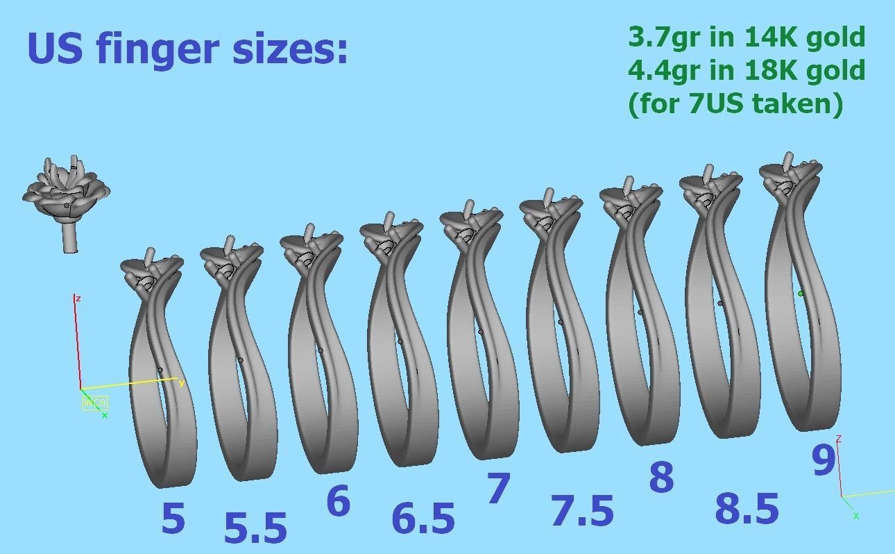 Own Design Solitaire Rose ring 3dmodel with 3mm stone 3D print model_12