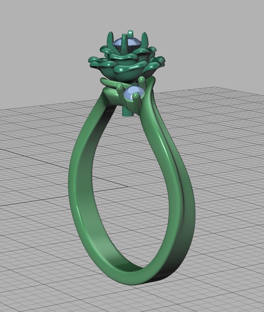 Own Design Solitaire Rose ring 3dmodel with 3mm stone 3D print model_16