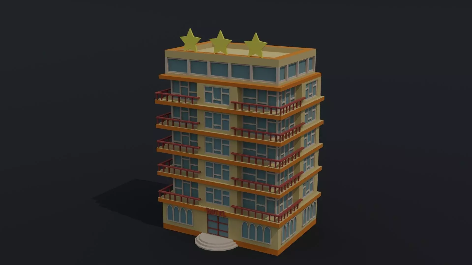 Cartoon 3star hotel Free low-poly 3D model