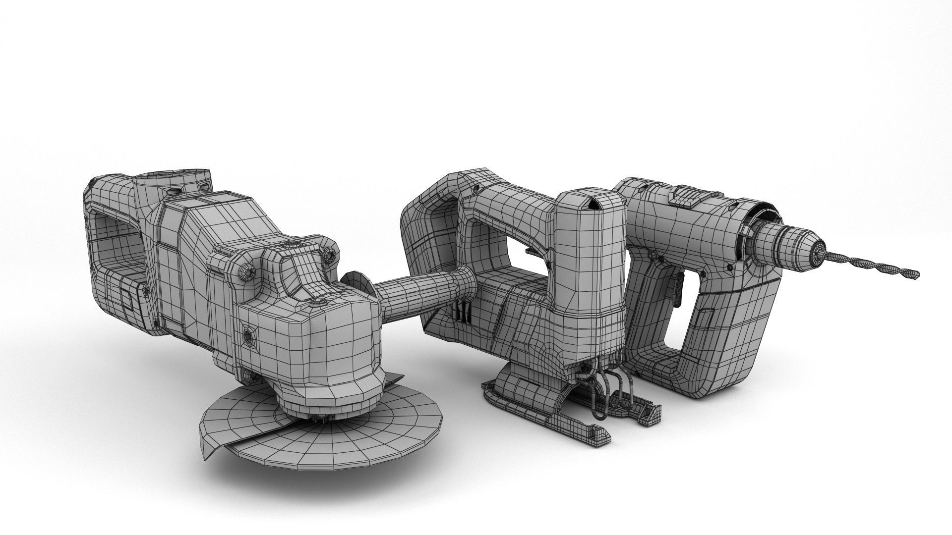 set of modern portable power tools Drill grinder and jigsaw Low-poly 3D model_14