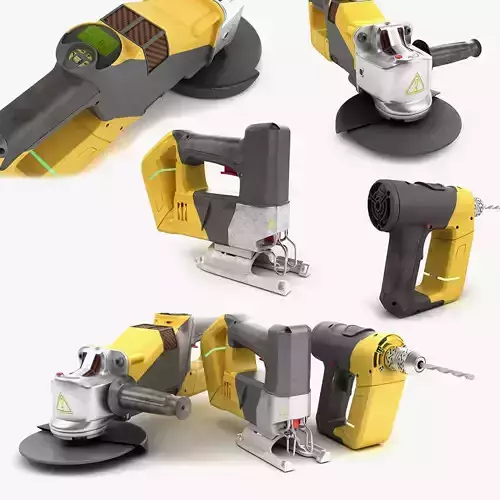 set of modern portable power tools Drill  grinder and jigsaw Low-poly 3D model